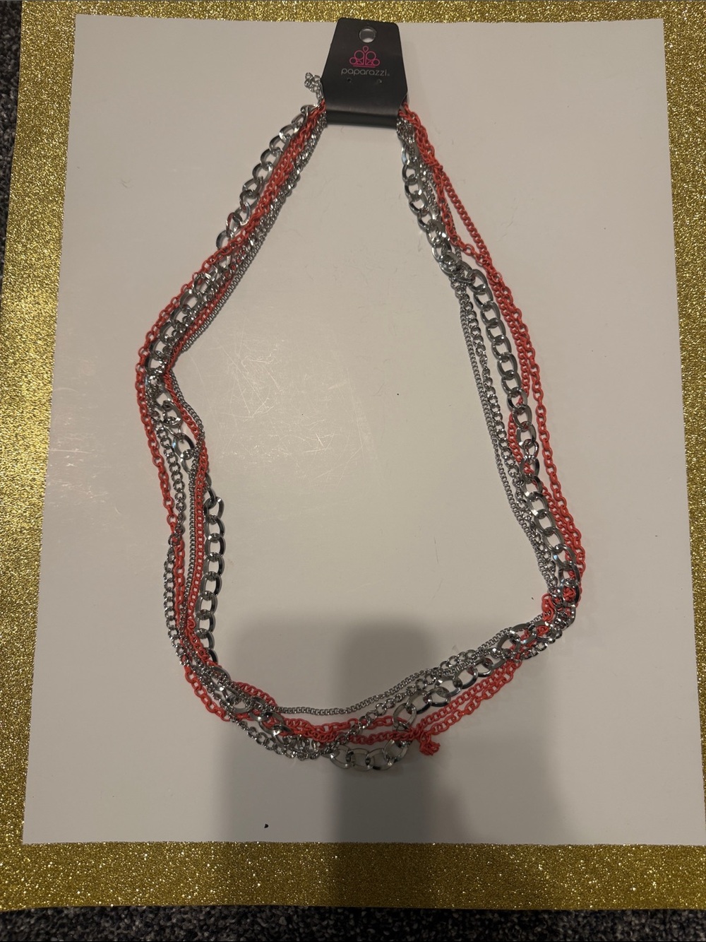 paparazzi Coral and Silver Layered Chain Necklace